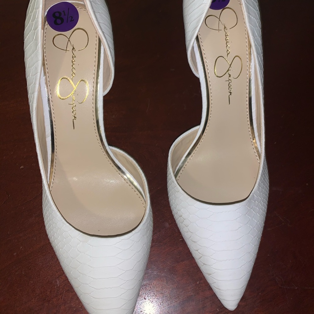 White snake skin heels